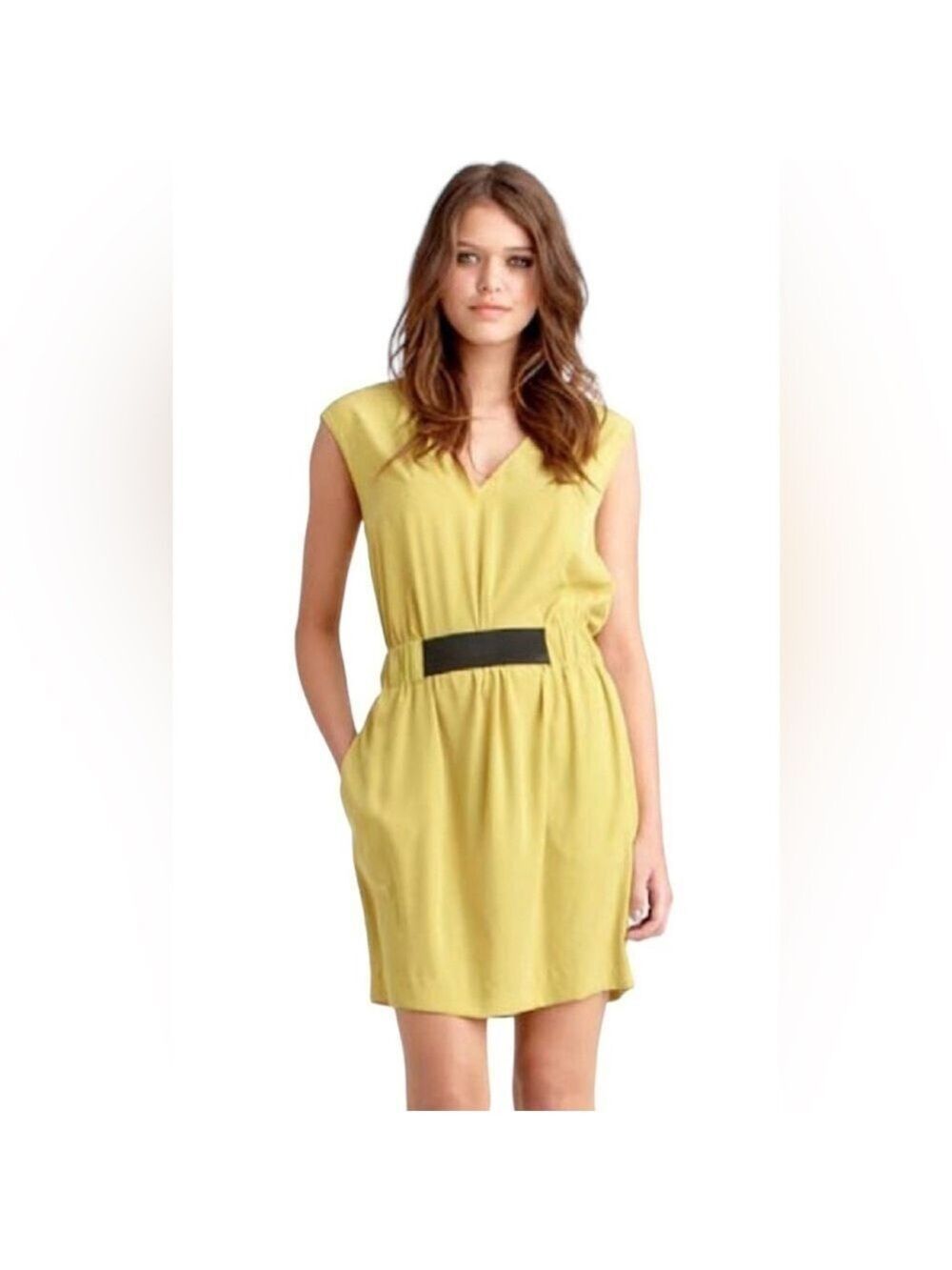 RACHEL Rachel Roy Bennet Mini Dress Sz 10 Chartreuse Elastic Waist Boho Stretch